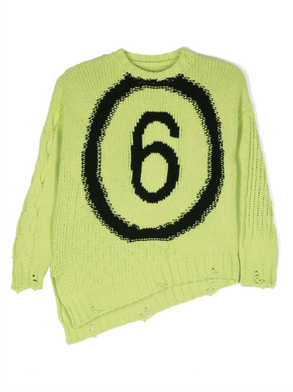 MM6 Maison Margiela Kids logo嵌花罗纹针织毛衣 - 绿色