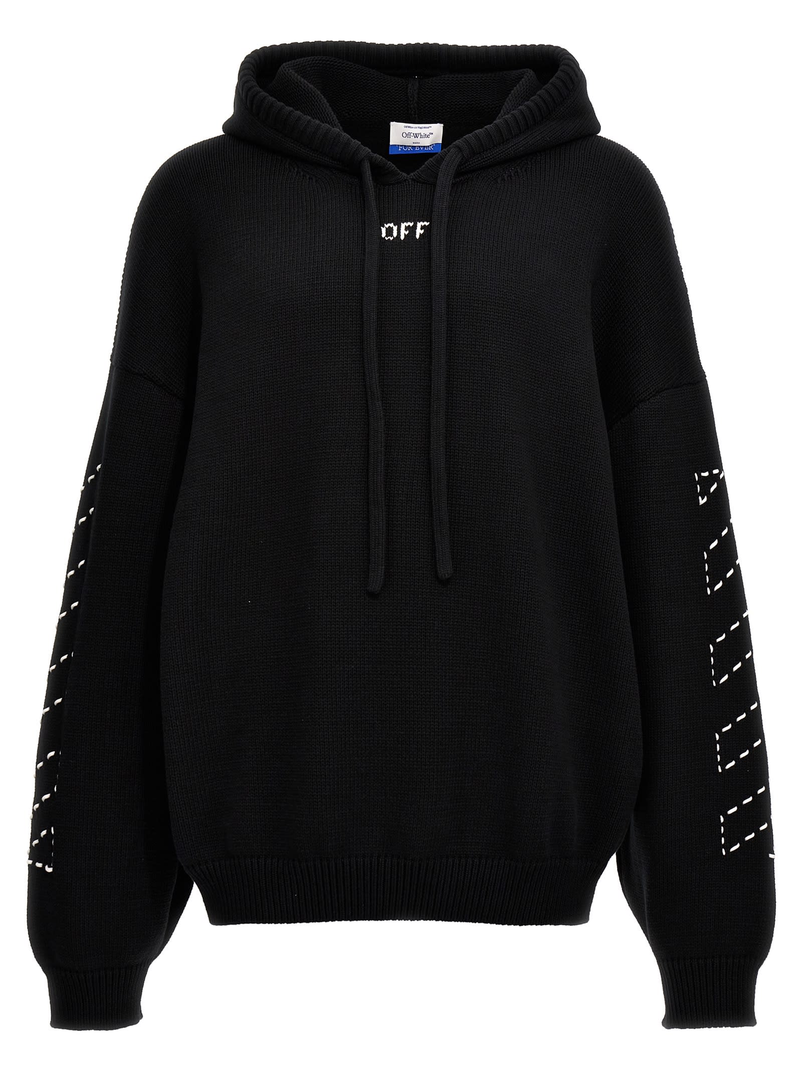 Off-White 缝线箭头斜纹连帽毛衣