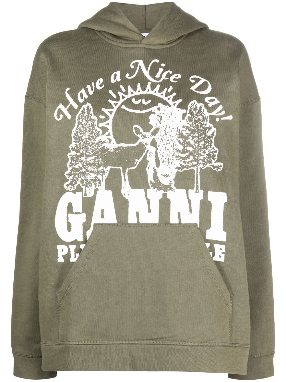 GANNI logo印花连帽衫 - 绿色