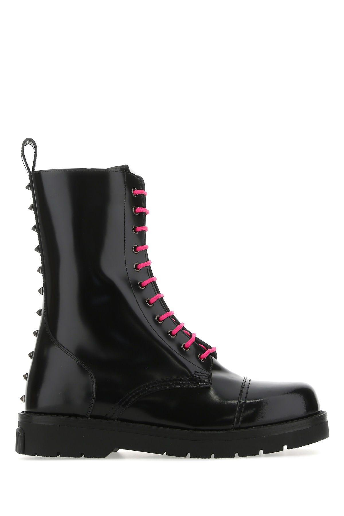Valentino Garavani 黑色皮革 combat靴