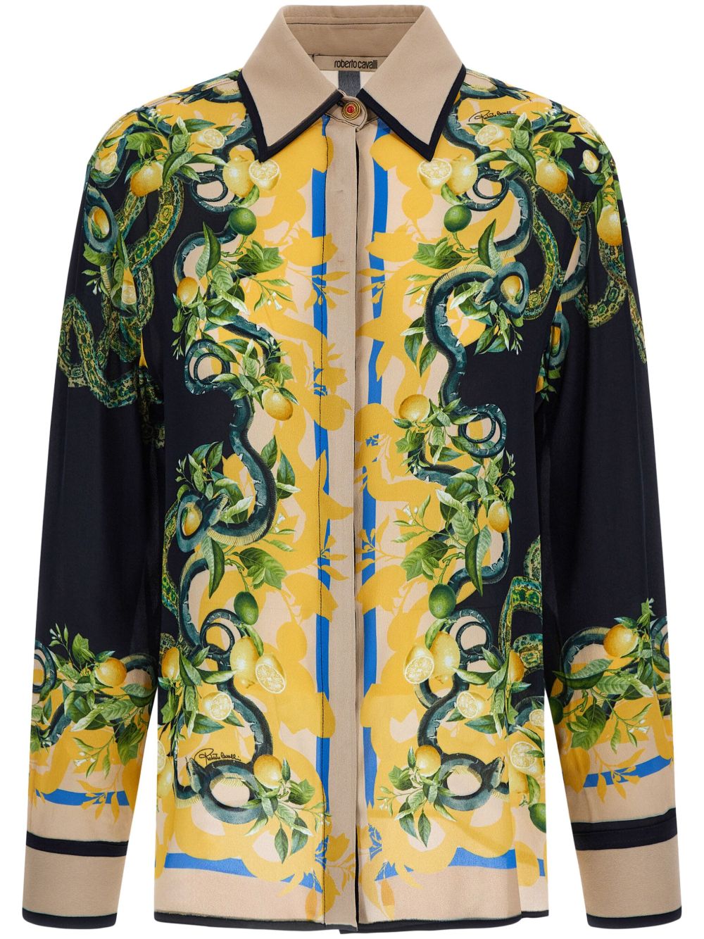 Roberto Cavalli 图案印花衬衫 - 黑色
