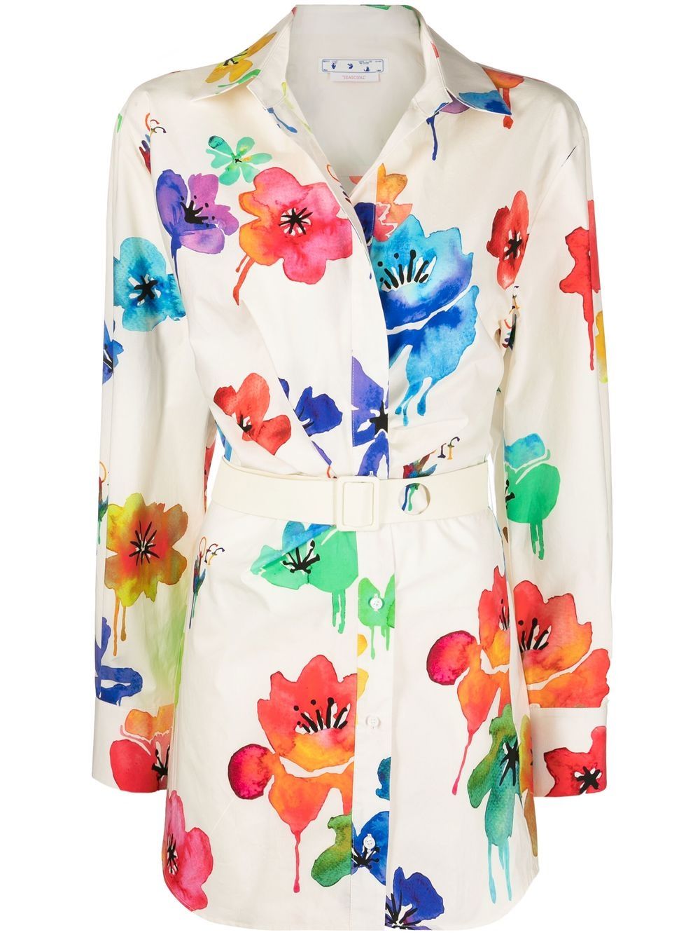 Off-White floral-print twisted shirtdress - 白色