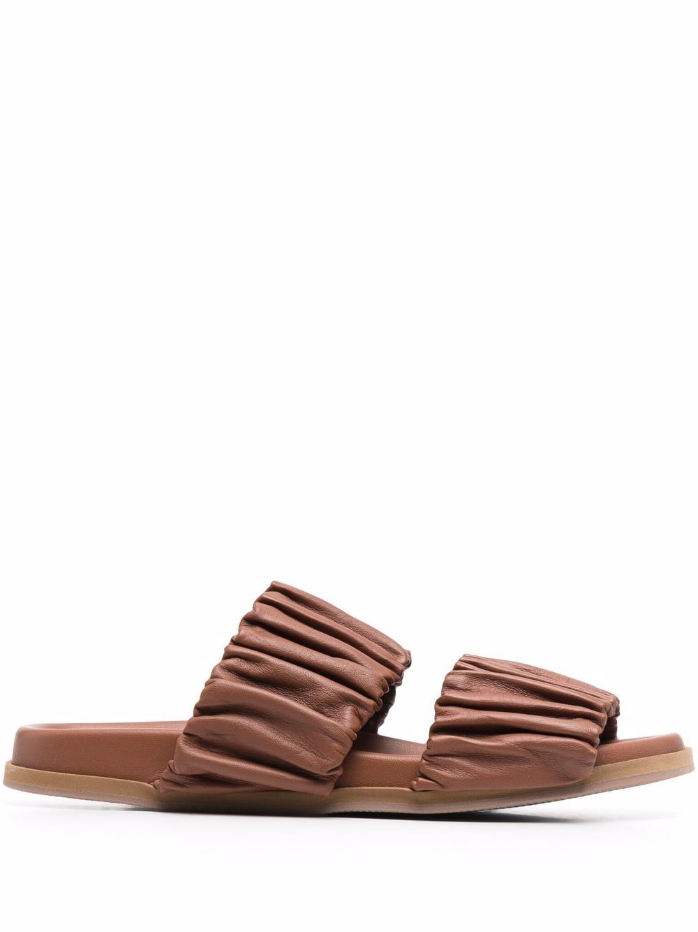 Santoni 褶饰皮质凉鞋 - 褐色