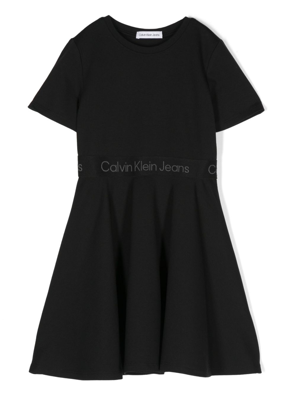 Calvin Klein Kids logo腰身伞形连衣裙 - 黑色