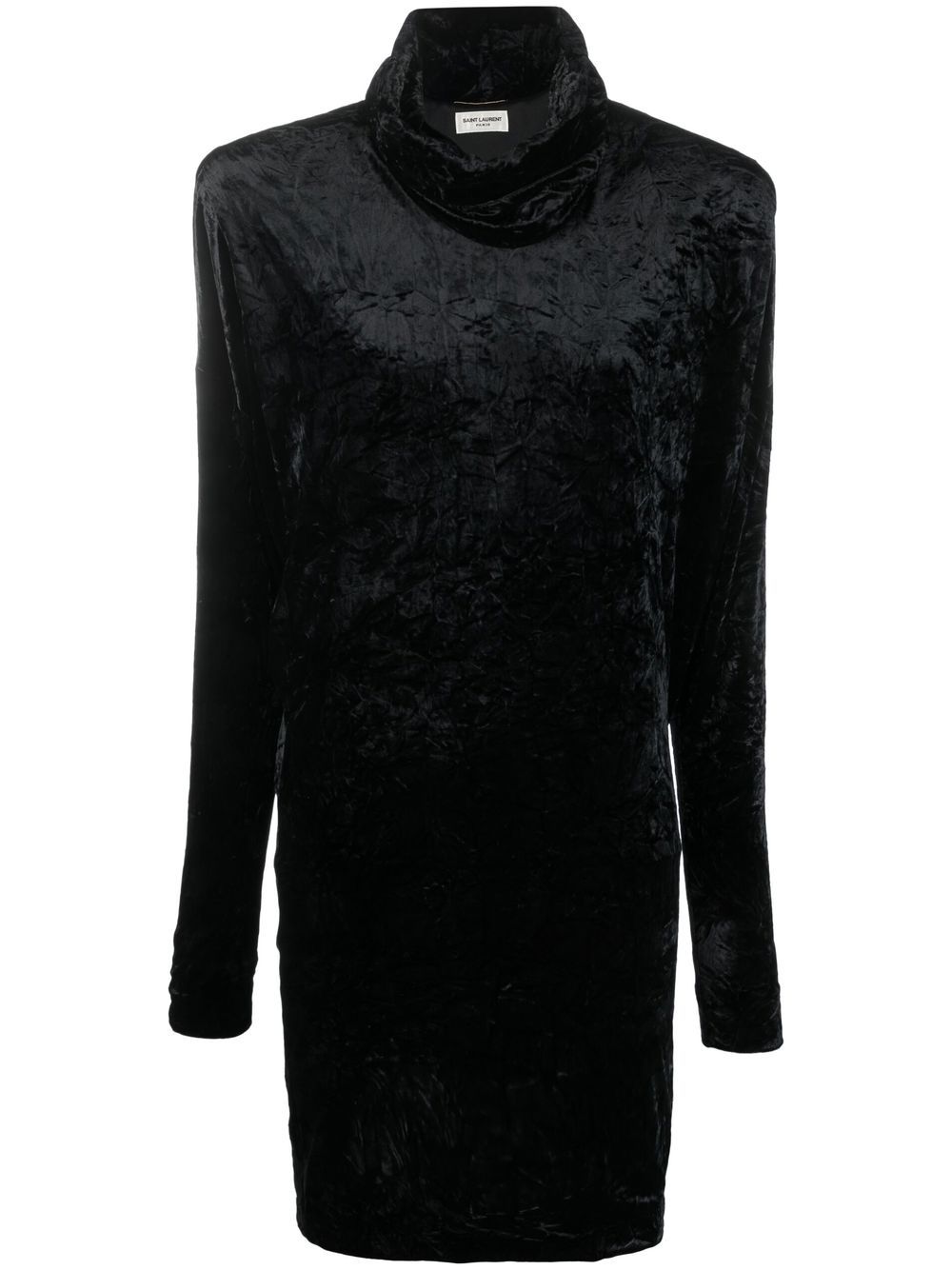 Saint Laurent 高领丝绒效果迷你连衣裙 - 黑色