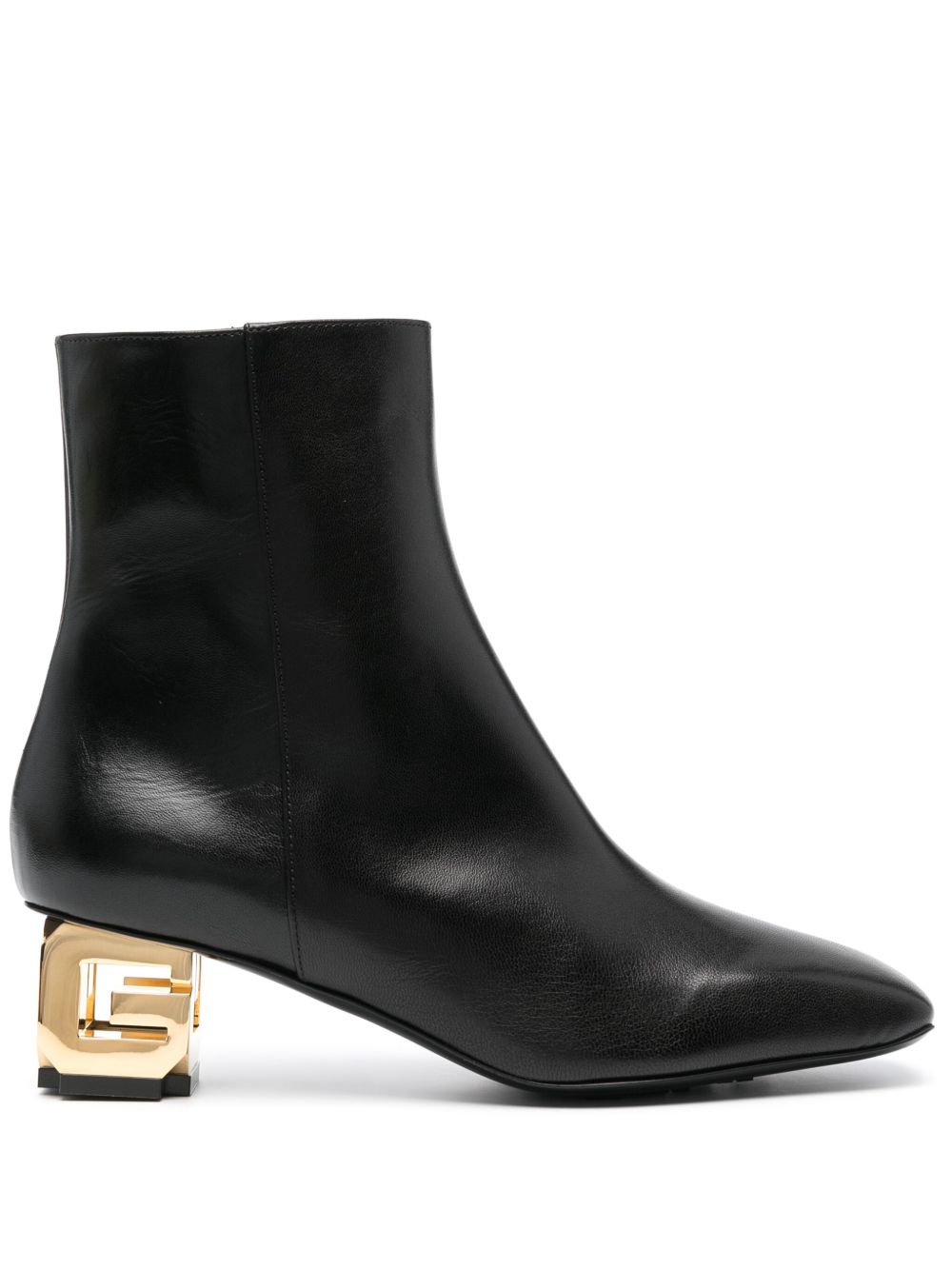 Givenchy logo标牌皮质中跟高筒靴 - 黑色