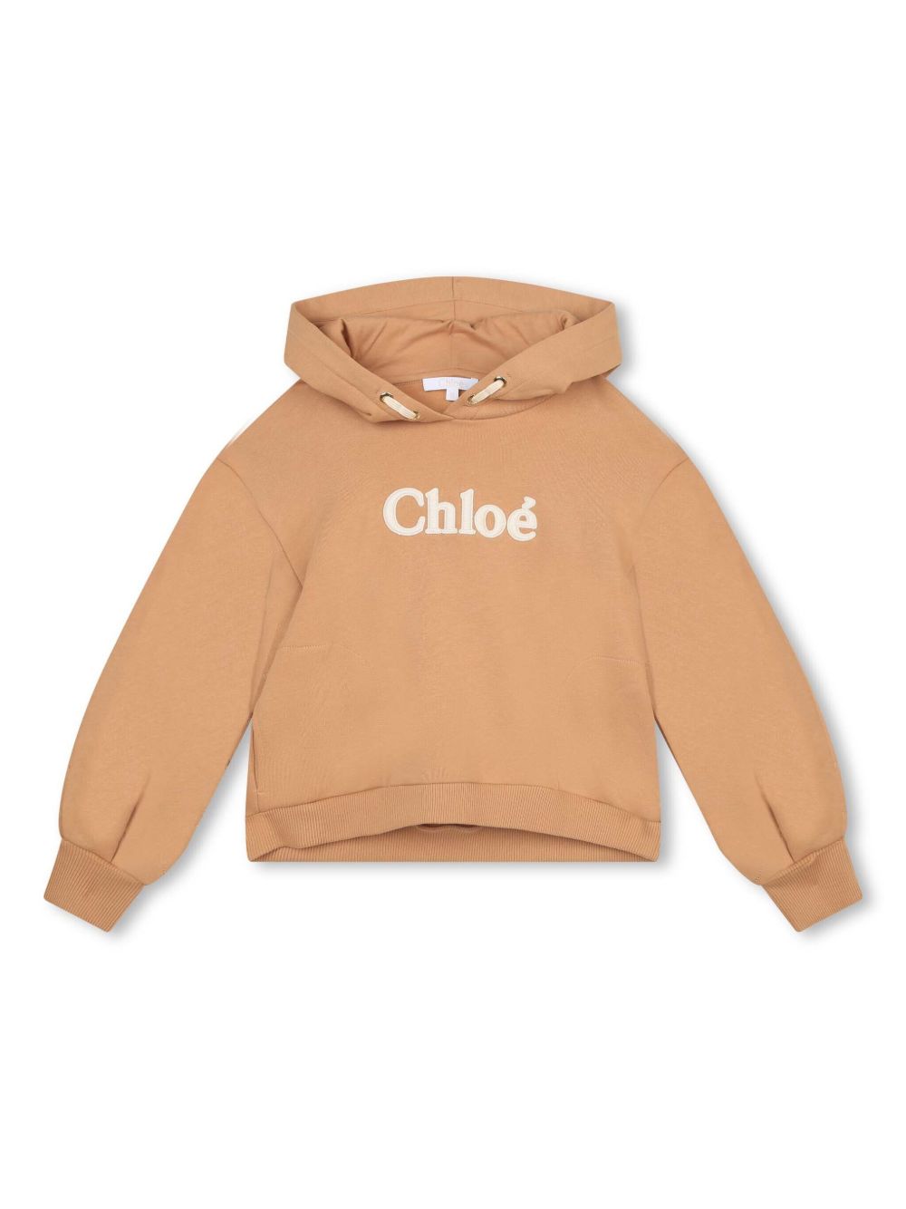 Chloé Kids logo刺绣连帽衫 - 褐色