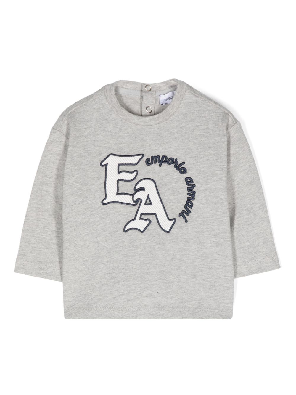 Emporio Armani Kids logo刺绣混色T恤 - 灰色