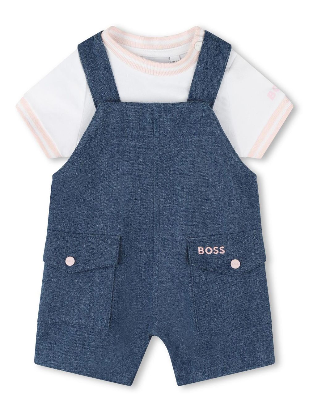BOSS Kidswear logo刺绣棉背带裤（两件装） - 蓝色