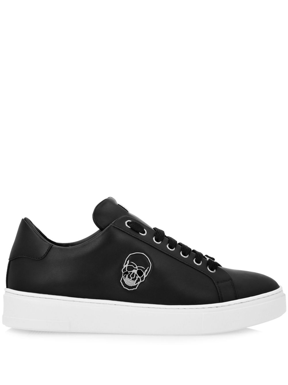 Philipp Plein 骷髅头贴花皮质运动鞋 - 黑色
