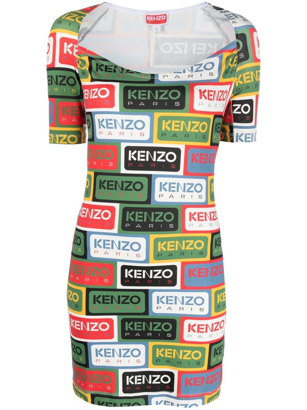 Kenzo logo印花迷你连衣裙 - 绿色