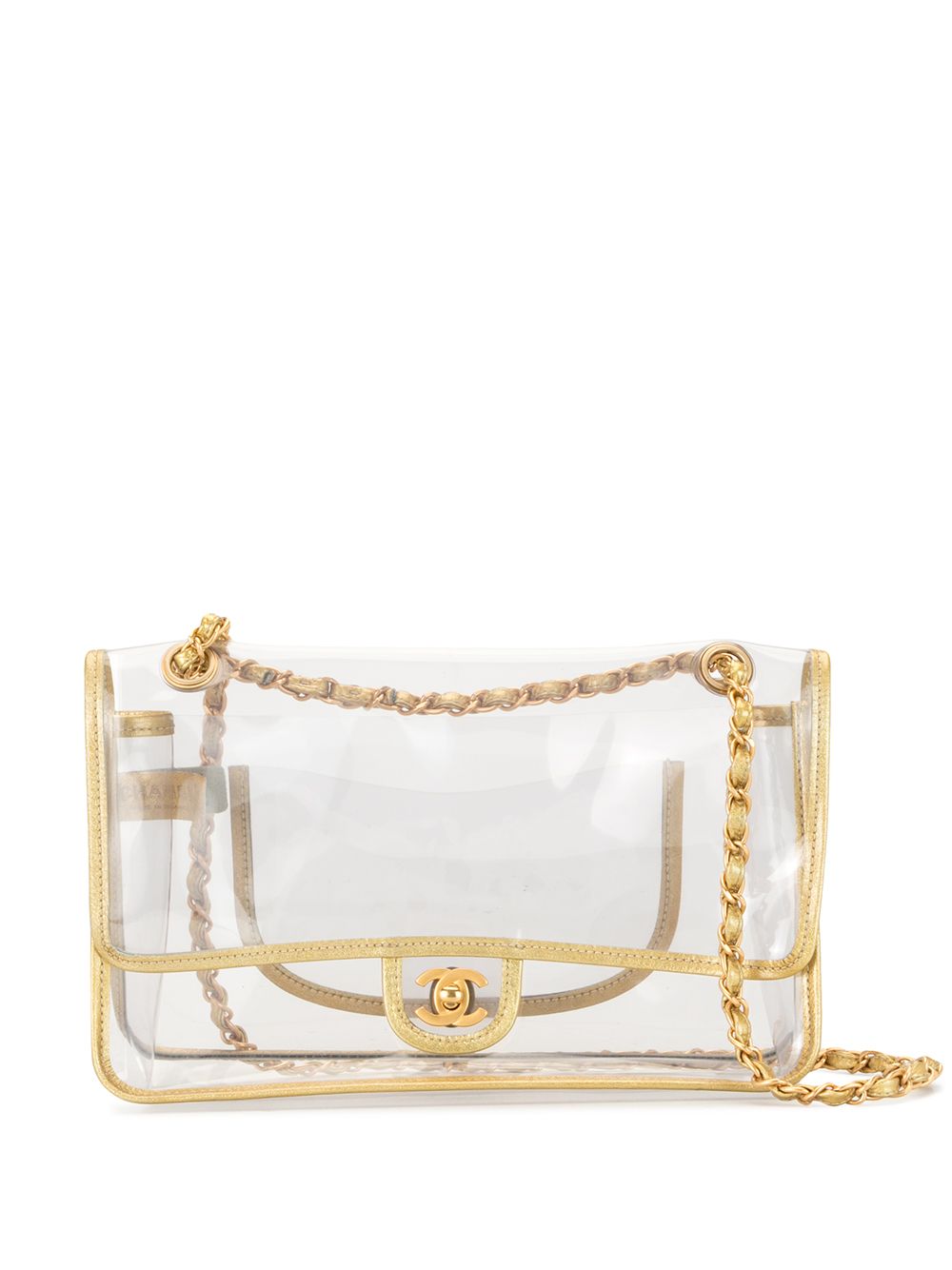 CHANEL Pre-Owned 双搭链透明单肩包 - 中性色