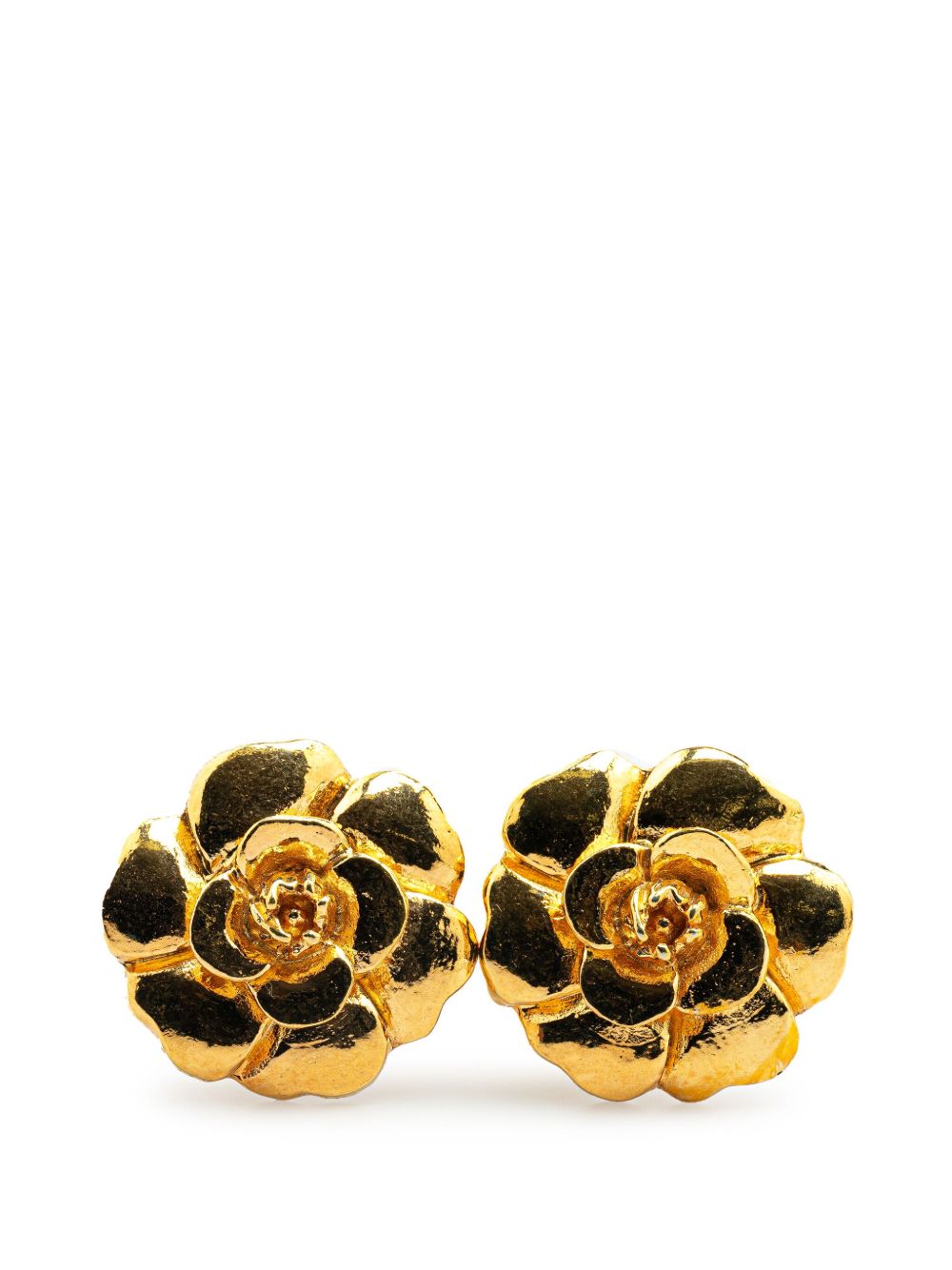 CHANEL Pre-Owned 镀金 Camellia 夹扣式耳环（1900年代典藏款） - 金色