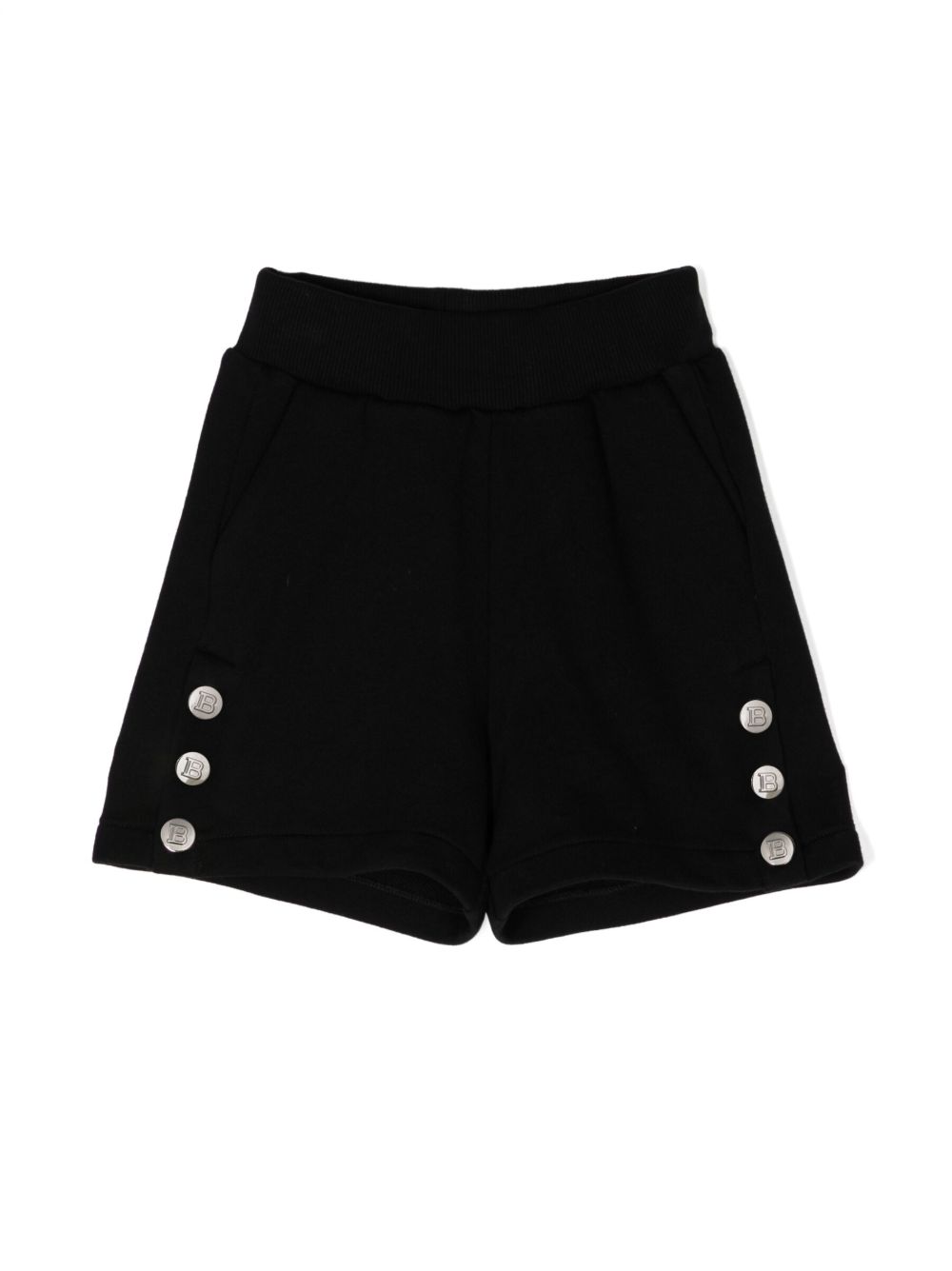 Balmain Kids 松紧裤腰棉短裤 - 黑色
