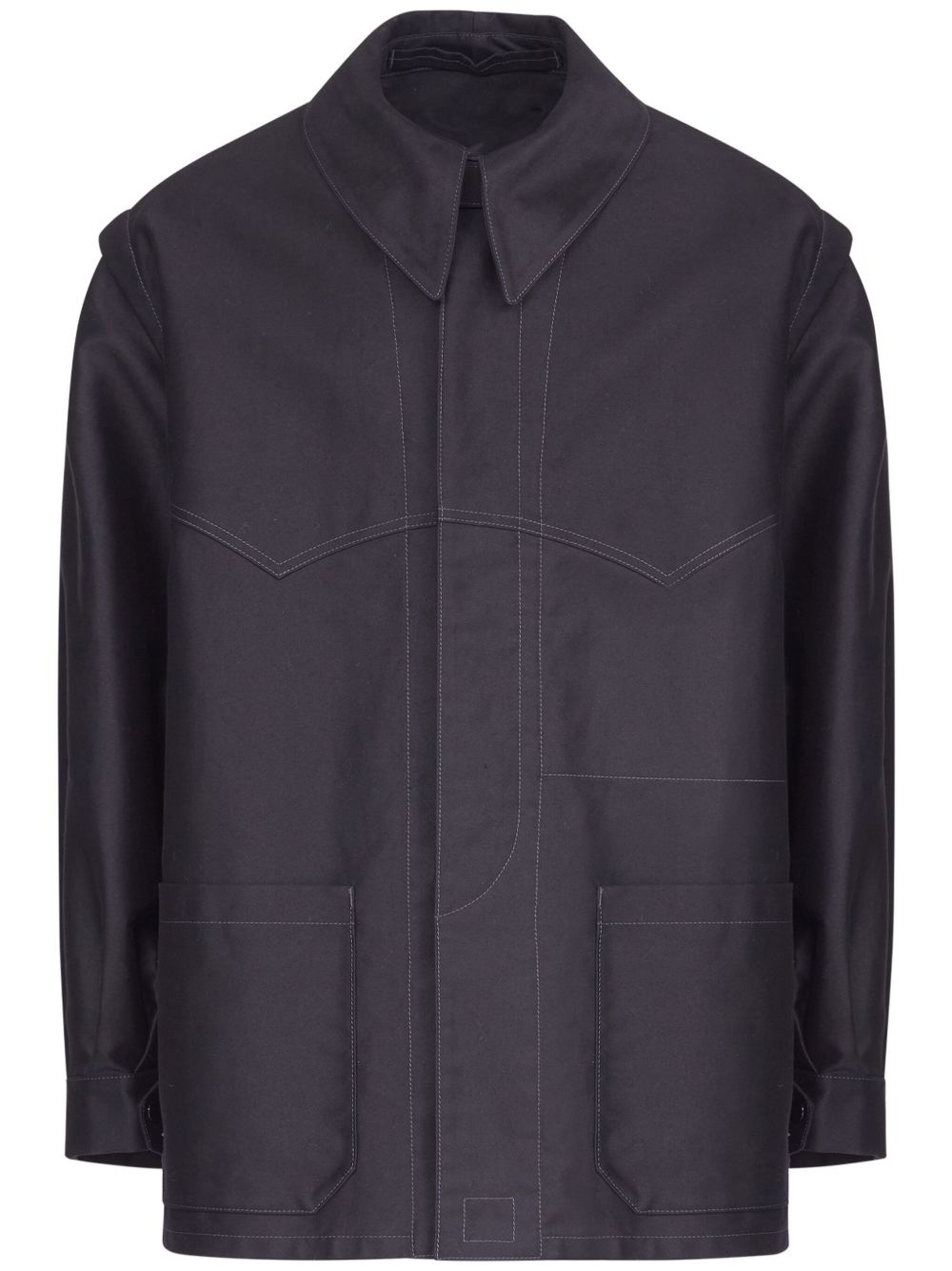 Maison Margiela 尖领缎面棉衬衫 - 黑色