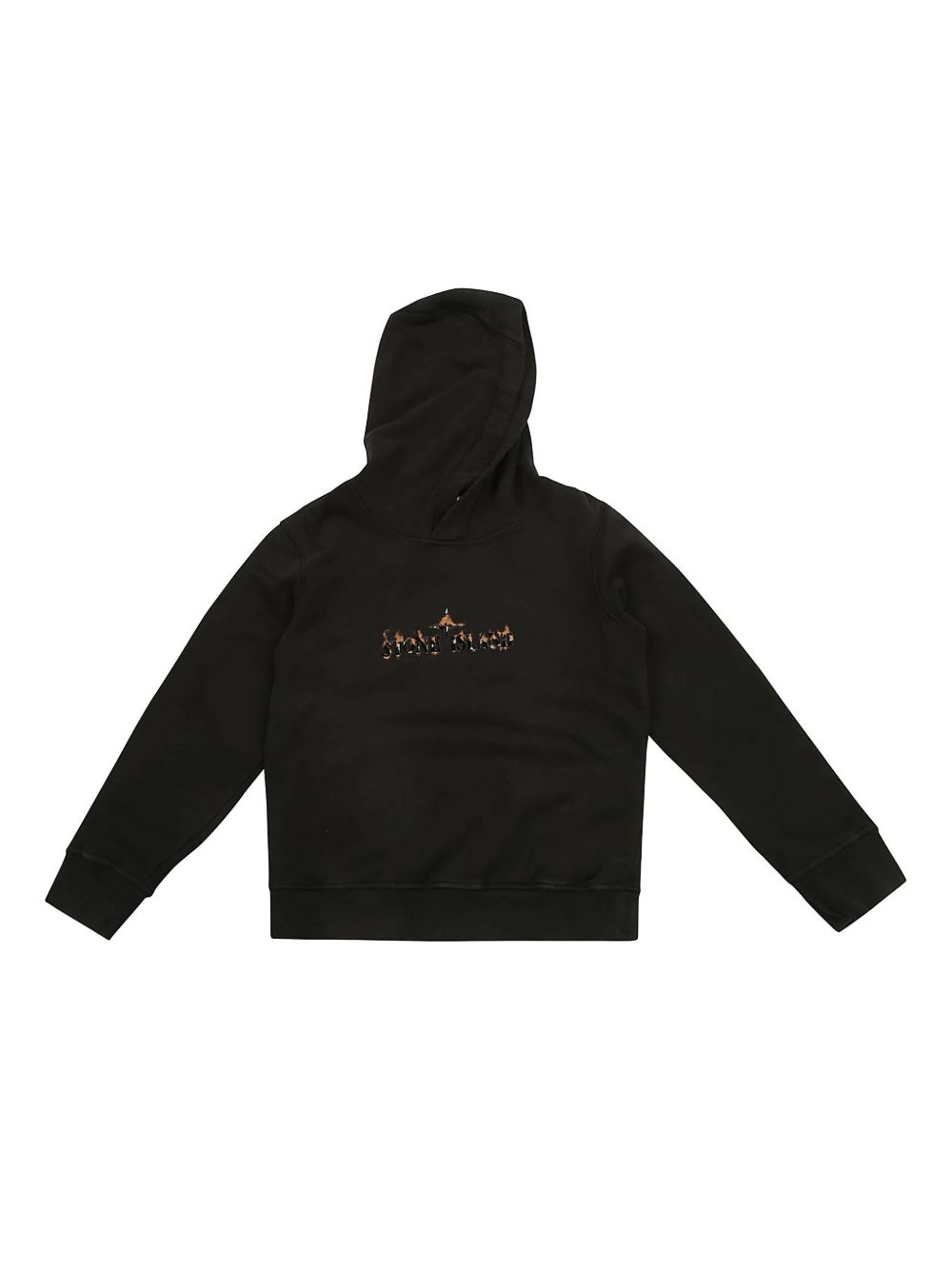 Stone Island Junior logo印花棉连帽衫 - 黑色