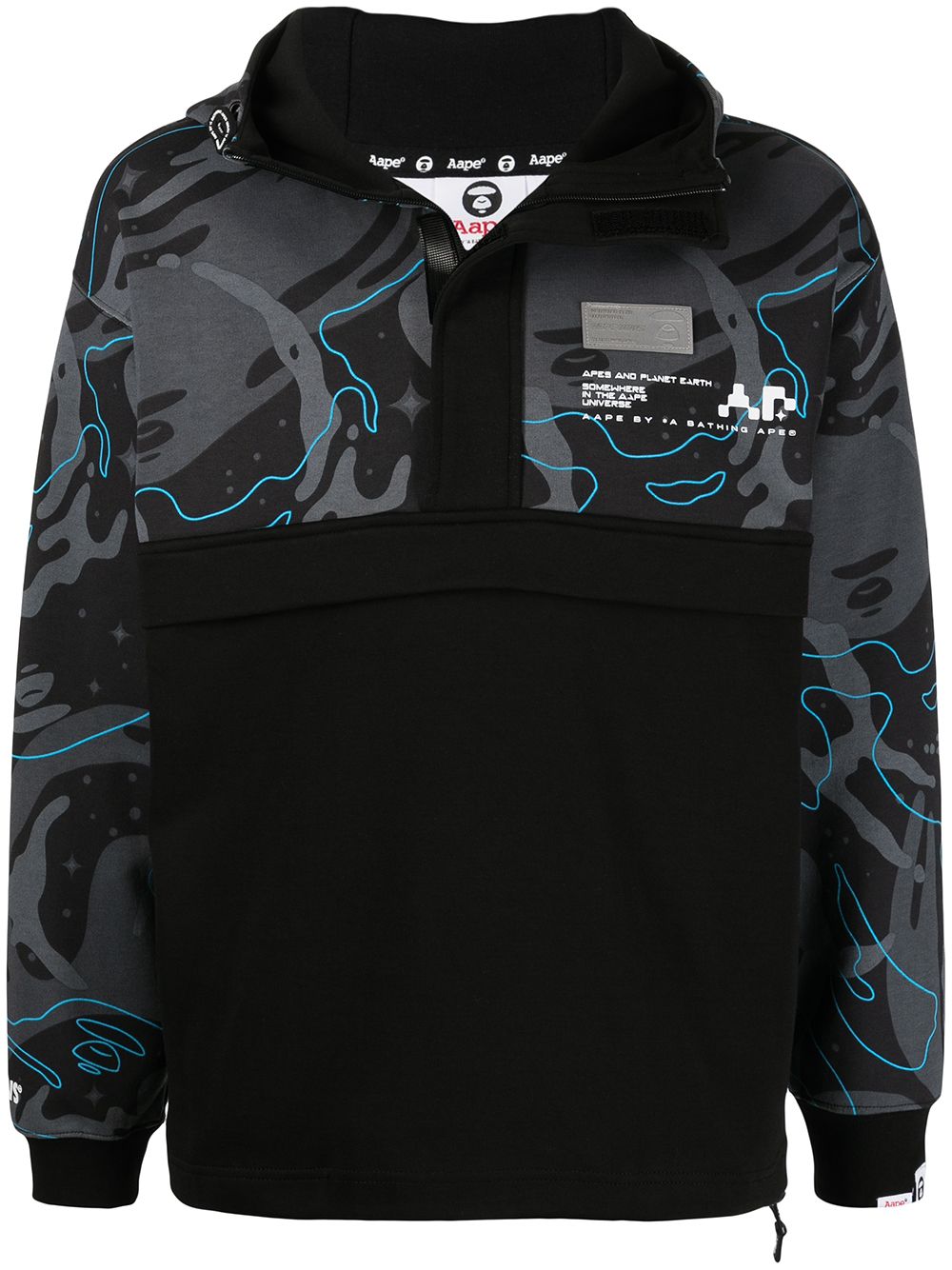 AAPE BY *A BATHING APE® 抽象印花拼接连帽衫 - 黑色