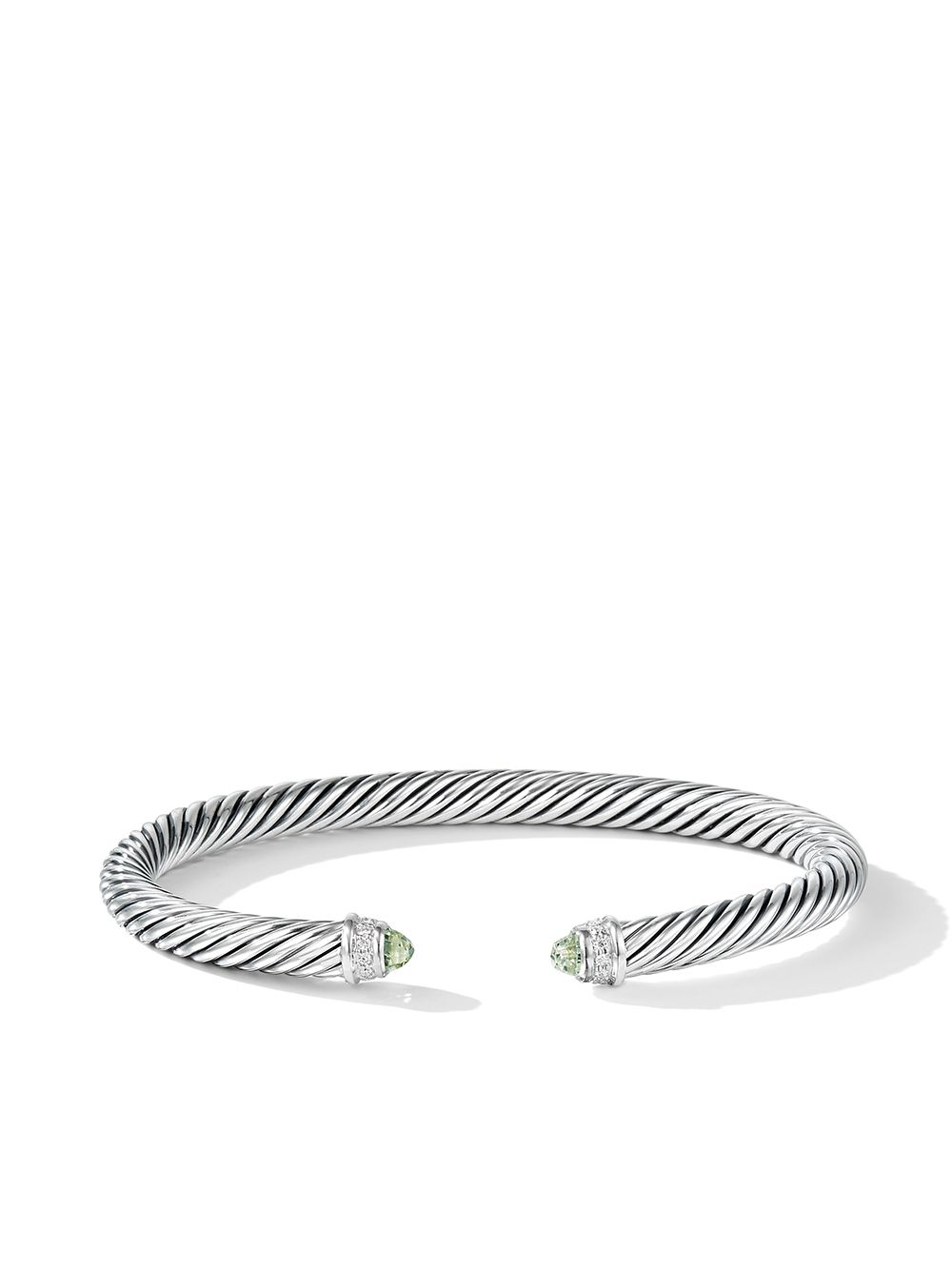 David Yurman 纯银 Cable Classics 绿堇云石钻石手链 - 银色