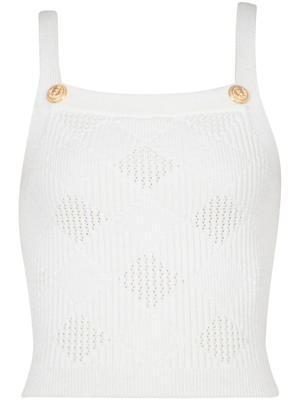 Balmain Vichy 格纹针织坦克背心 - 白色