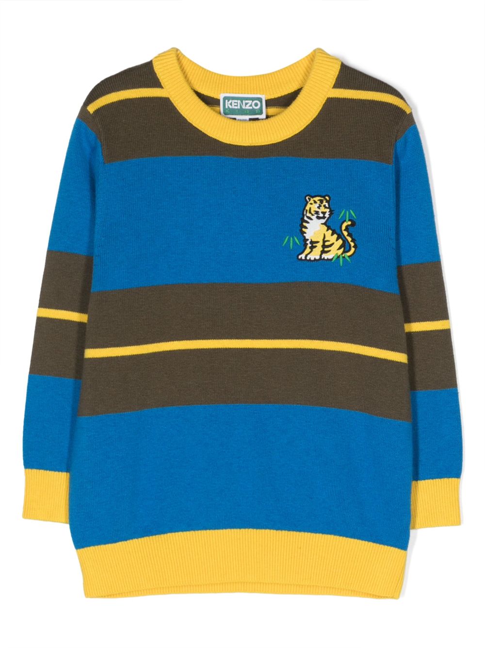 Kenzo Kids logo刺绣条纹毛衣 - 蓝色