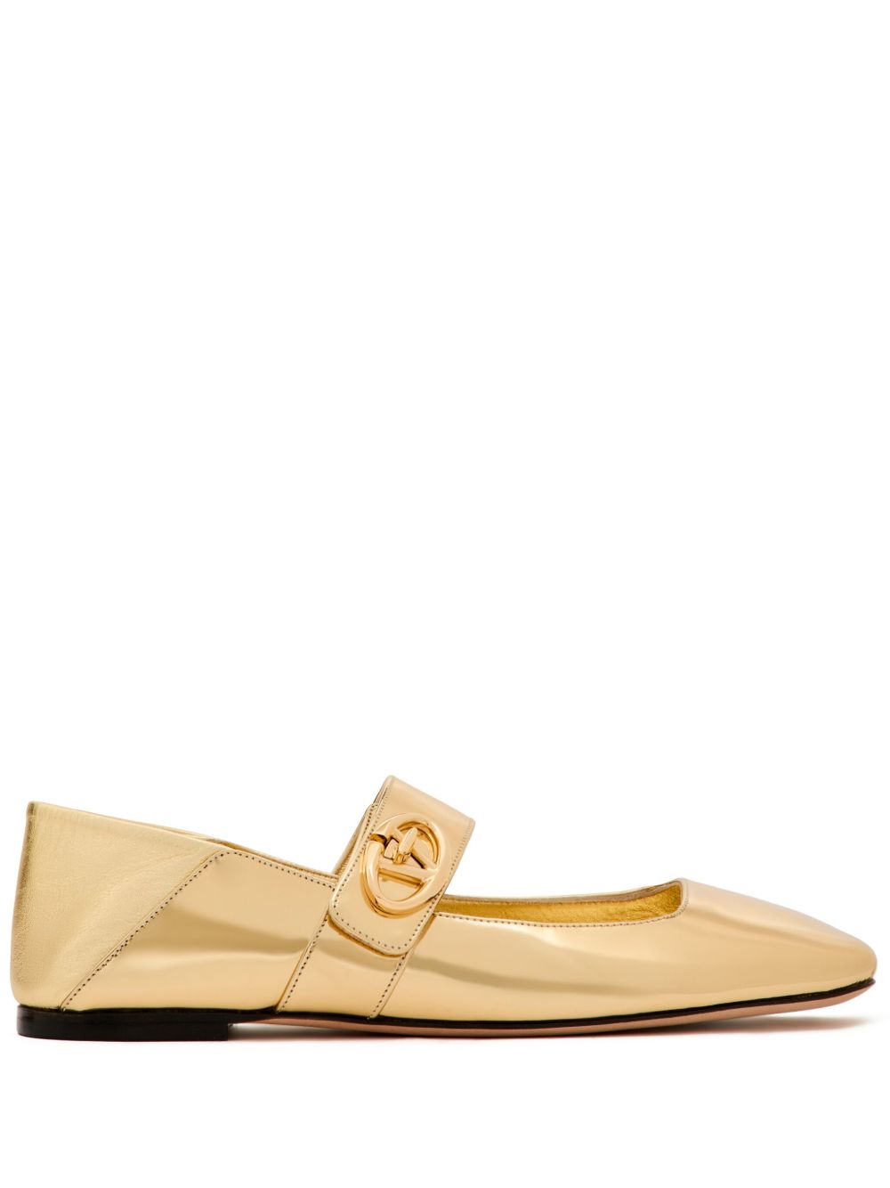 Valentino Garavani VLogo Locker 玛丽珍平底鞋 - 金色