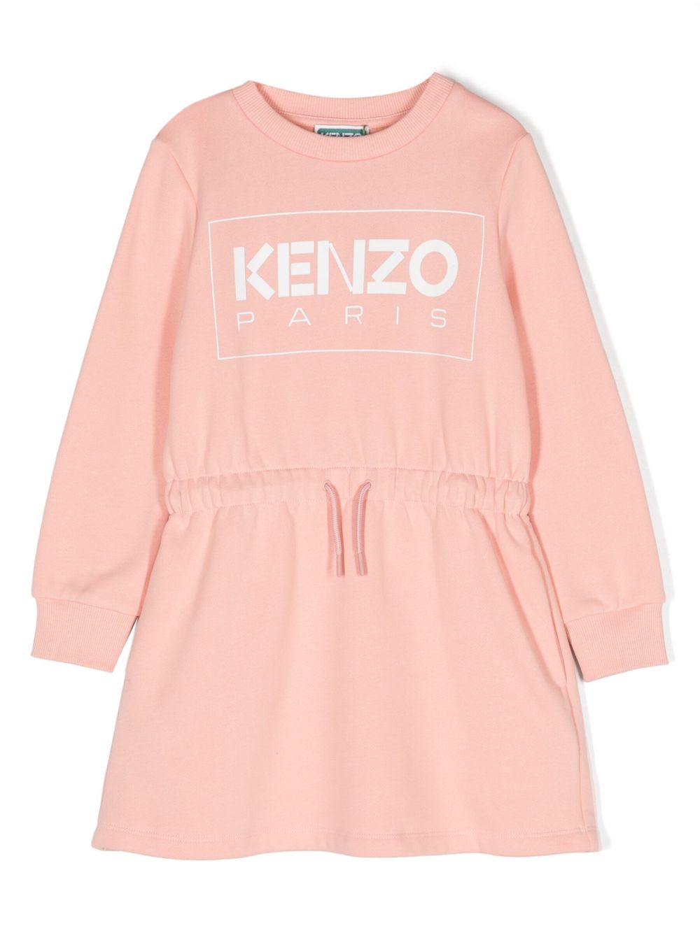 Kenzo Kids logo印花棉连衣裙 - 粉色