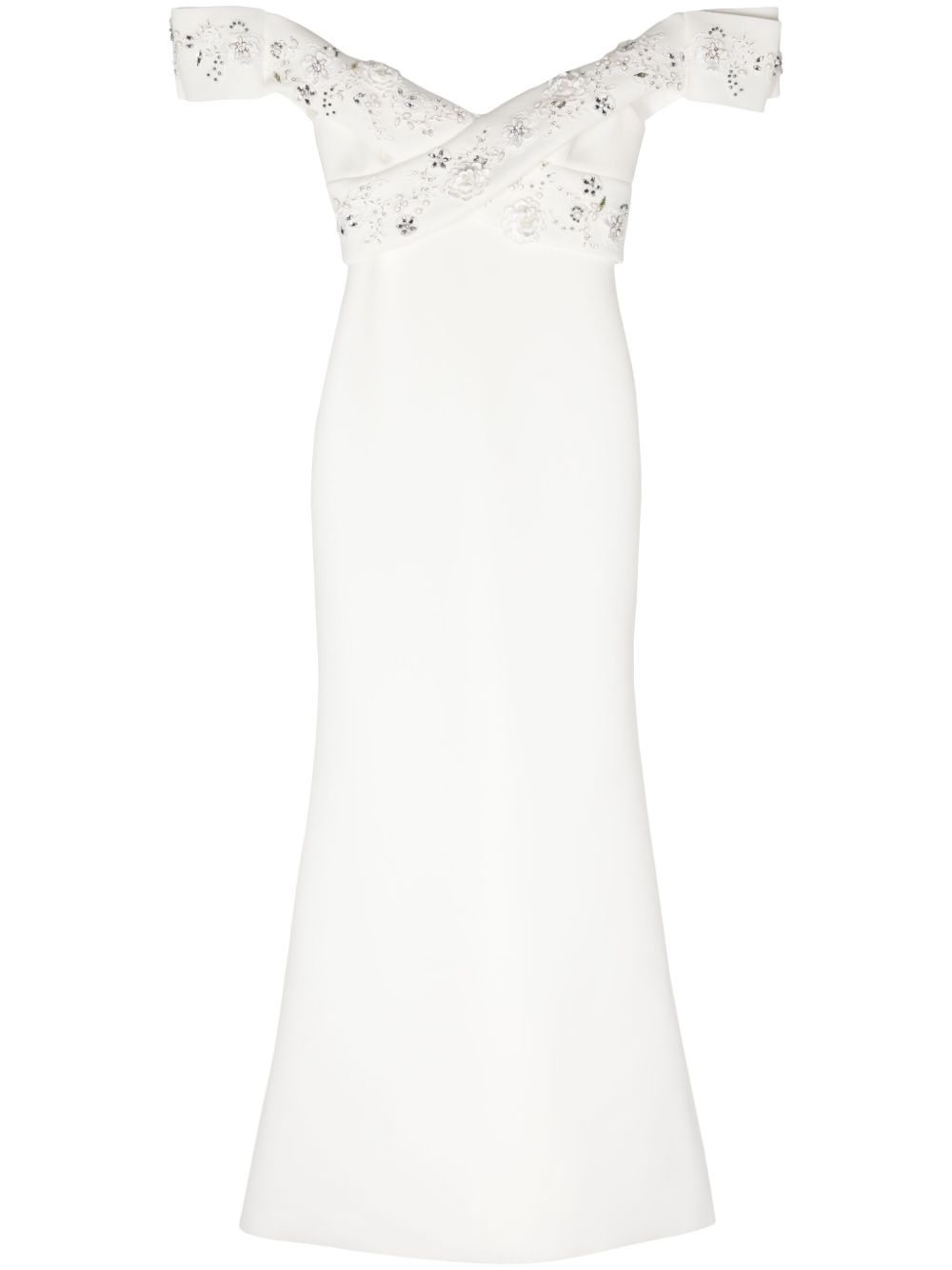 Badgley Mischka 珠饰露肩礼服 - 白色
