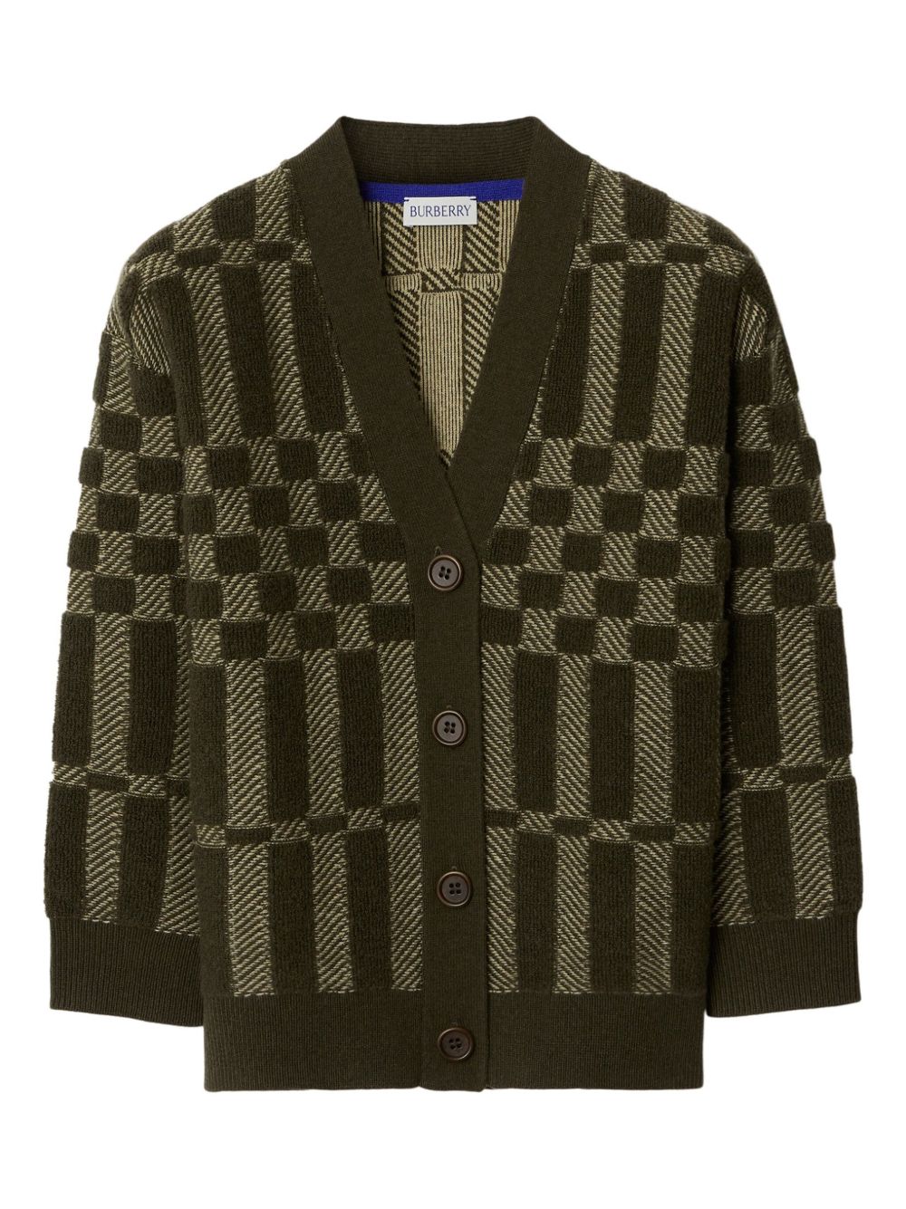 Burberry Kids 嵌花针织羊毛混纺开衫 - 绿色