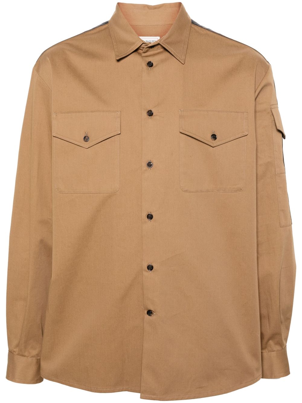 Alexander McQueen logo织带棉夹克式衬衫 - 褐色