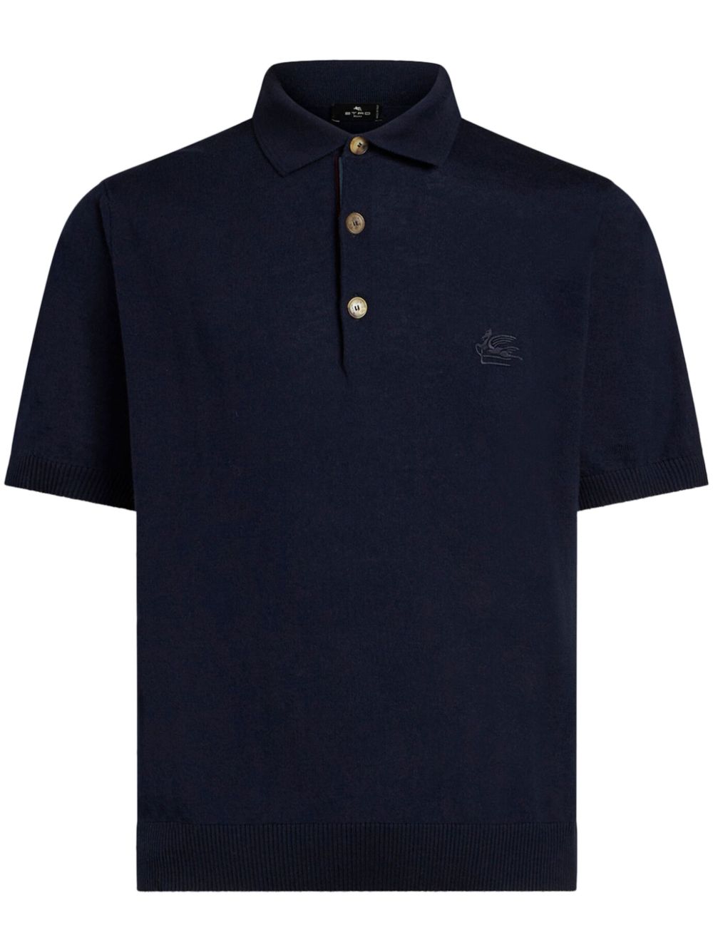 ETRO logo刺绣针织polo衫 - 蓝色