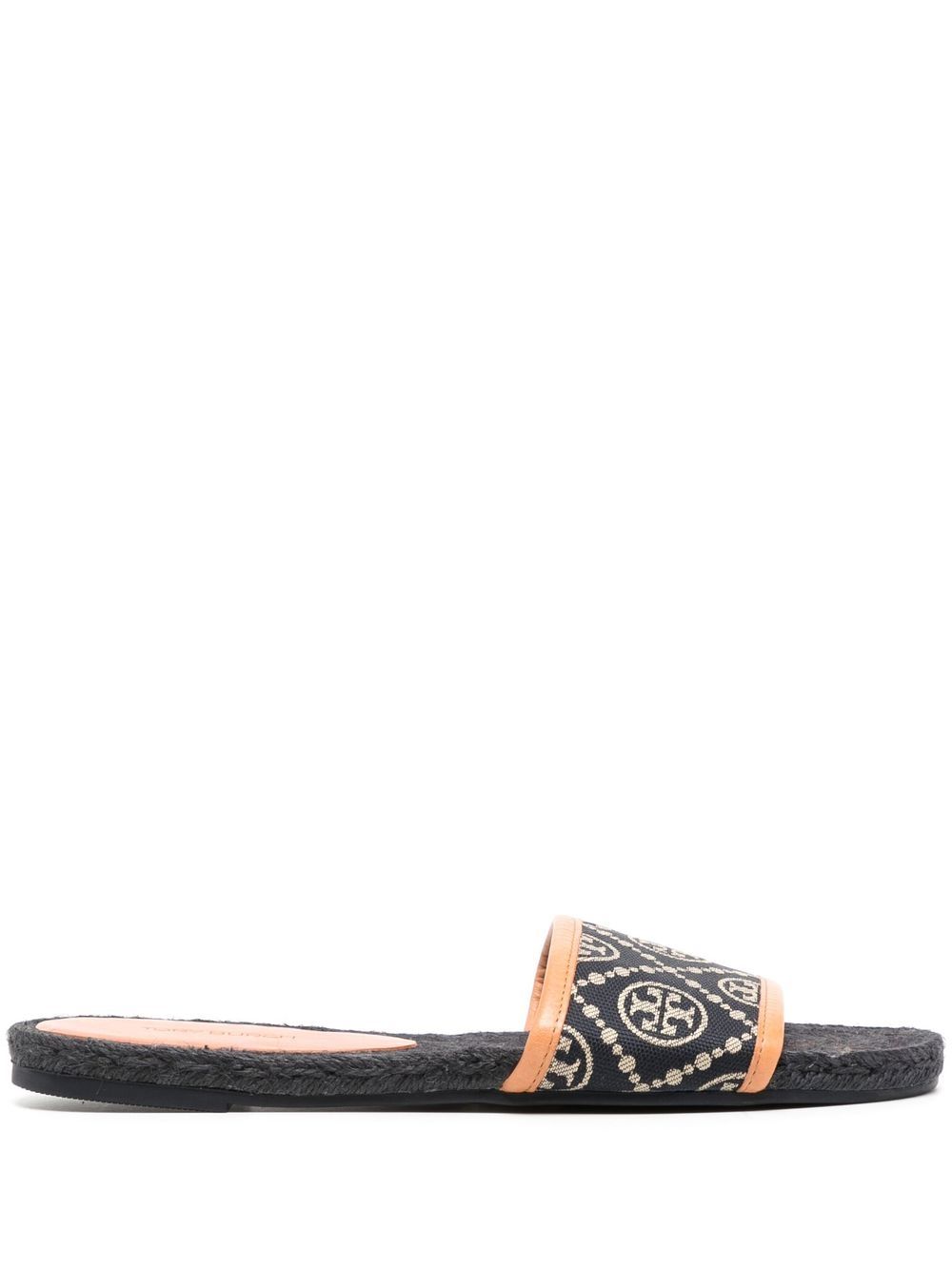 Tory Burch 经典logo平底拖鞋 - 黑色
