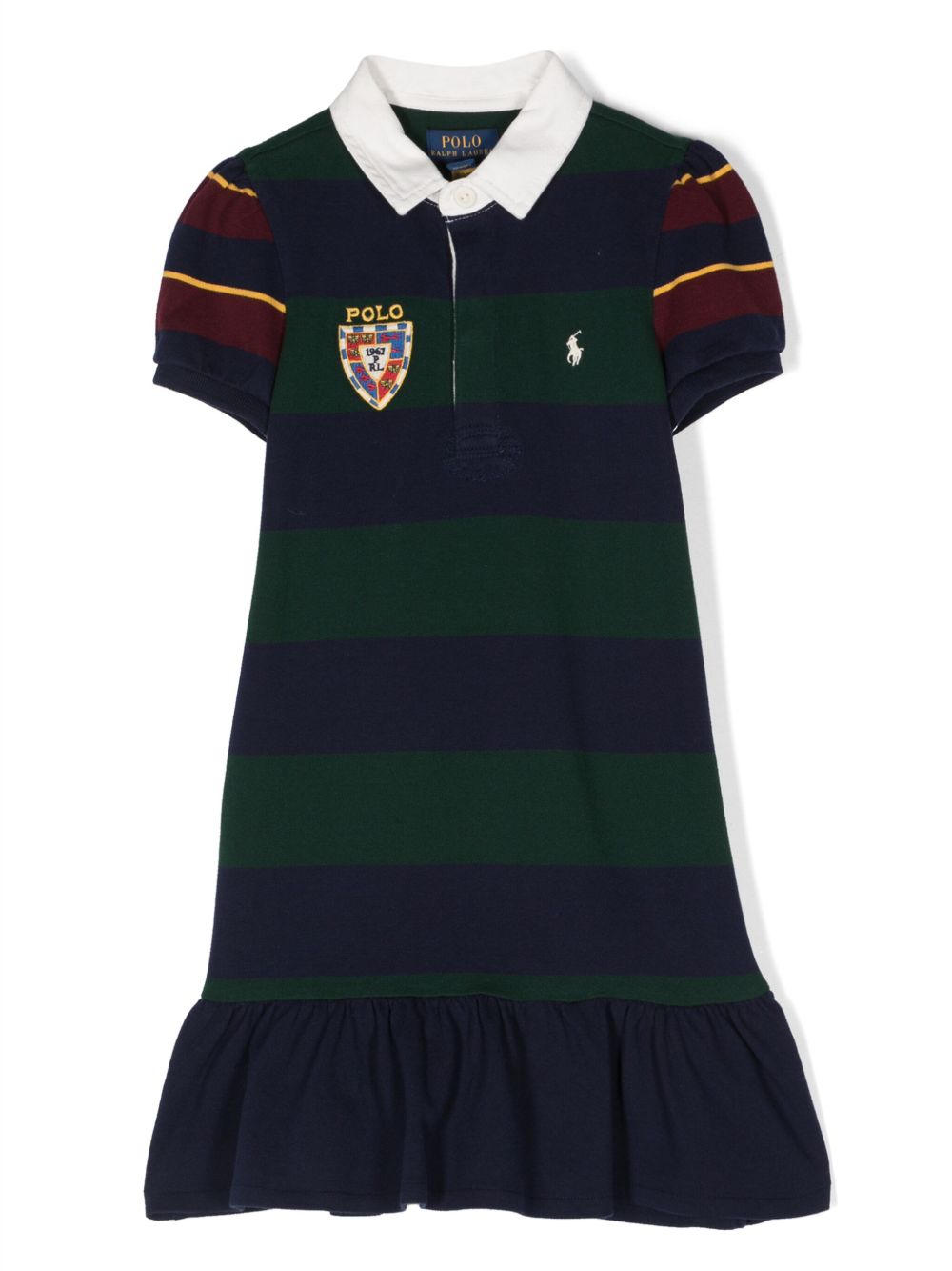 POLO RALPH LAUREN KIDS 条纹橄榄球连衣裙 - 蓝色