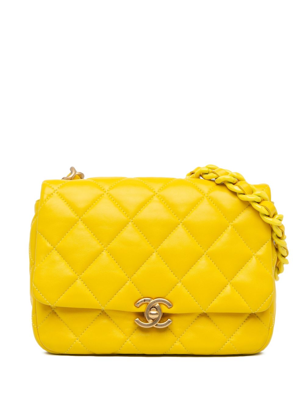 CHANEL Pre-Owned Candy Chain Flap 小号绗缝小羊皮斜挎包（2021-2023年典藏款） - 黄色