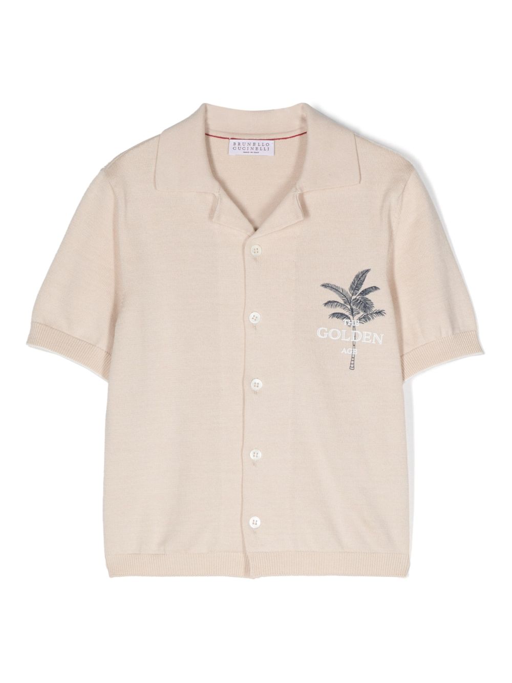 Brunello Cucinelli Kids 棕树印花密织衬衫 - 中性色