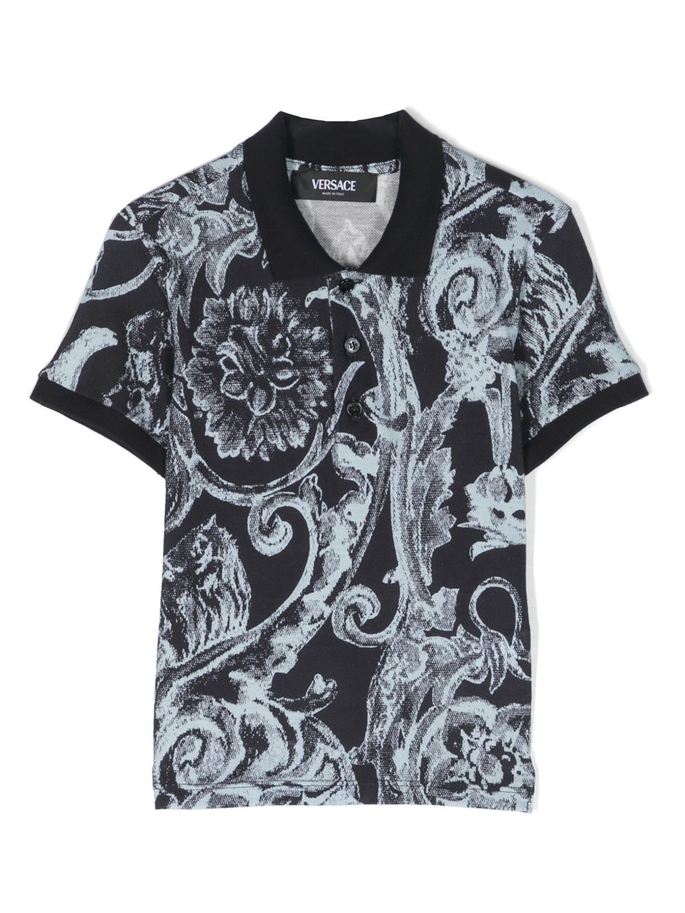 Versace Kids Barocco 印花棉polo衫 - 蓝色