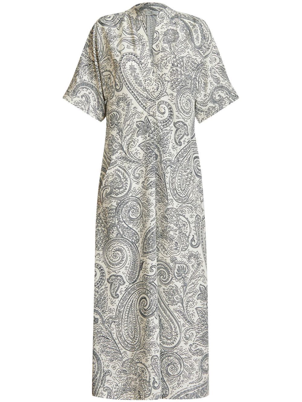 ETRO 佩斯理印花短袖连衣裙 - 白色