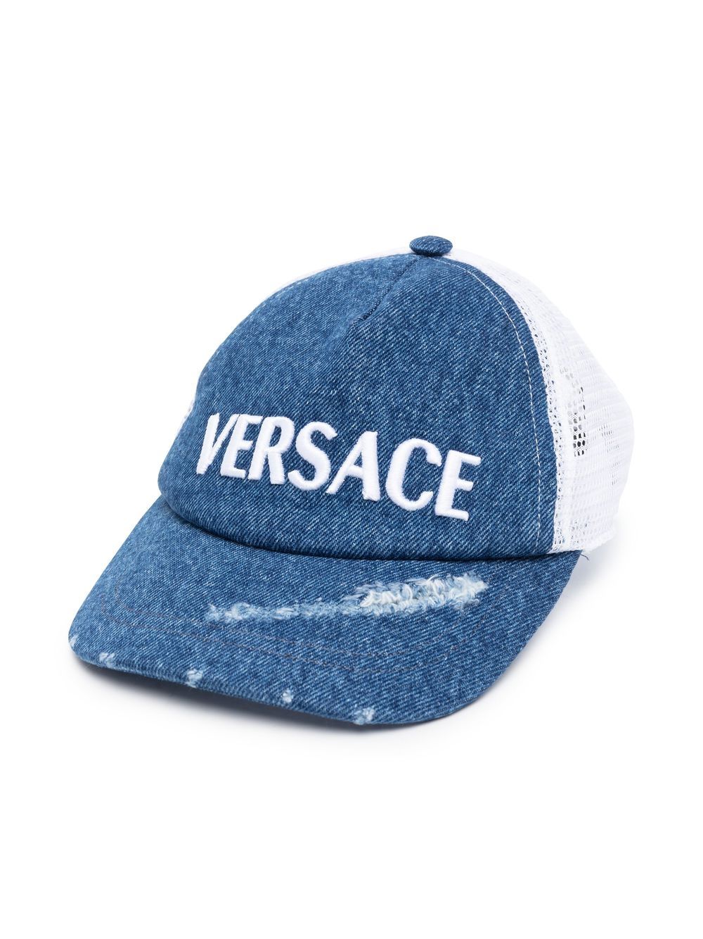 Versace Kids 仿旧牛仔棒球帽 - 蓝色