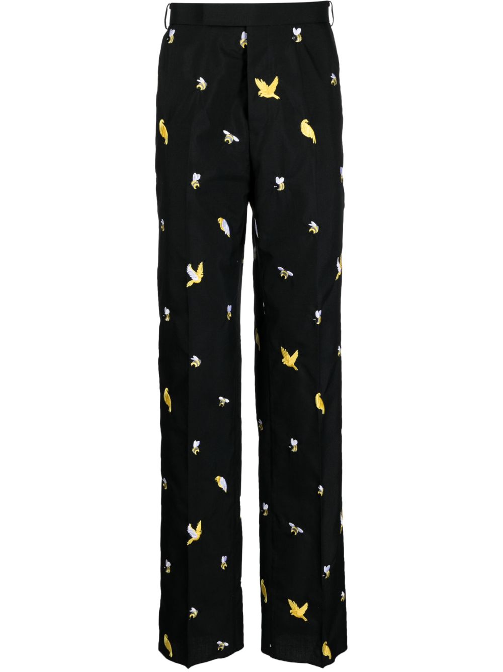 Thom Browne Birds and Bees 刺绣直筒长裤 - 黑色