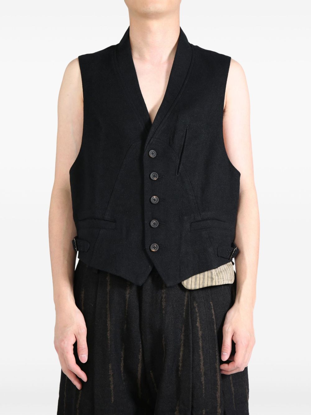 Ziggy Chen cashmere-linen vest - 黑色