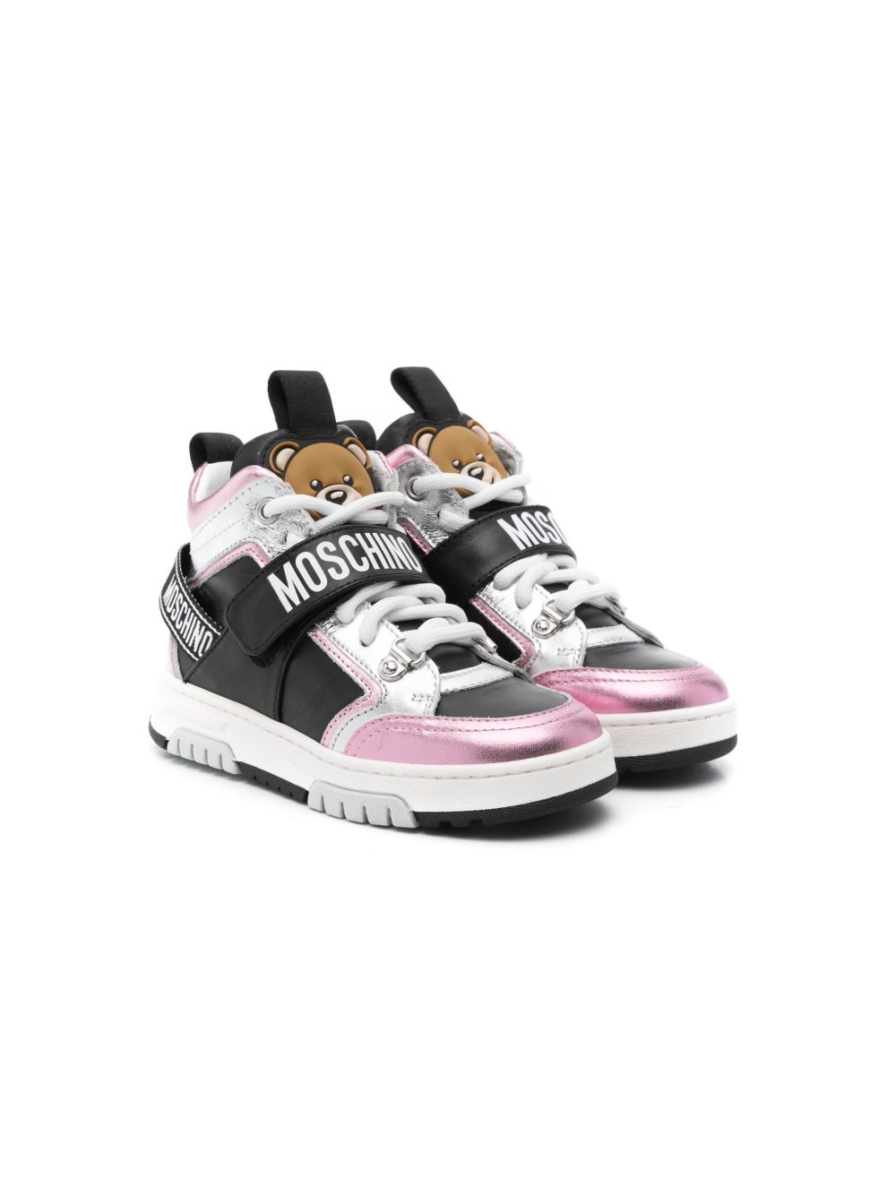 Moschino Kids 拼接运动鞋 - 黑色