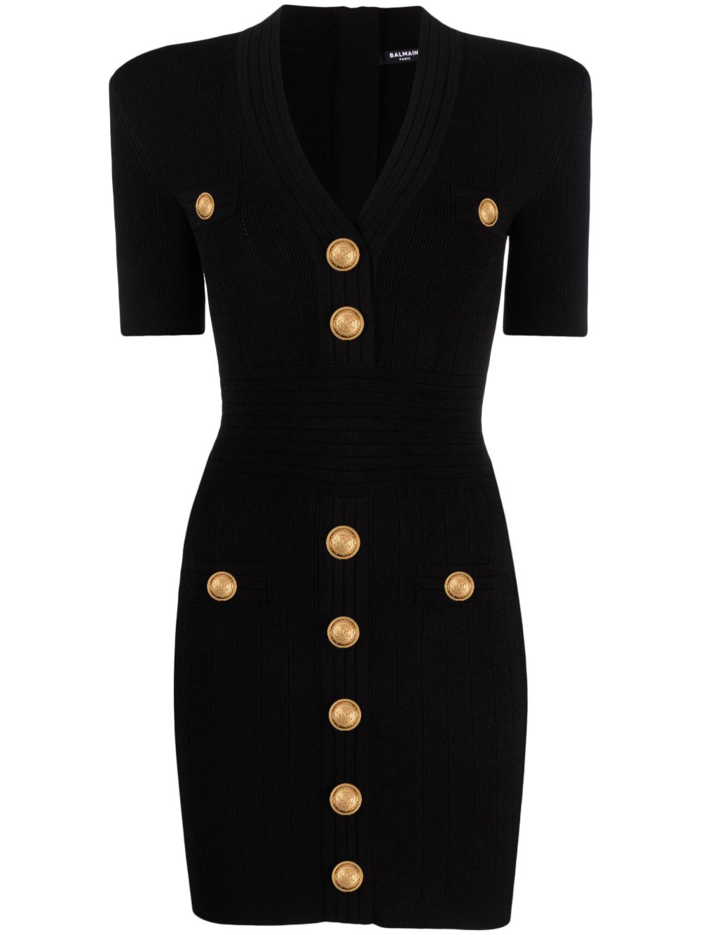 Balmain V领针织迷你连衣裙 - 黑色