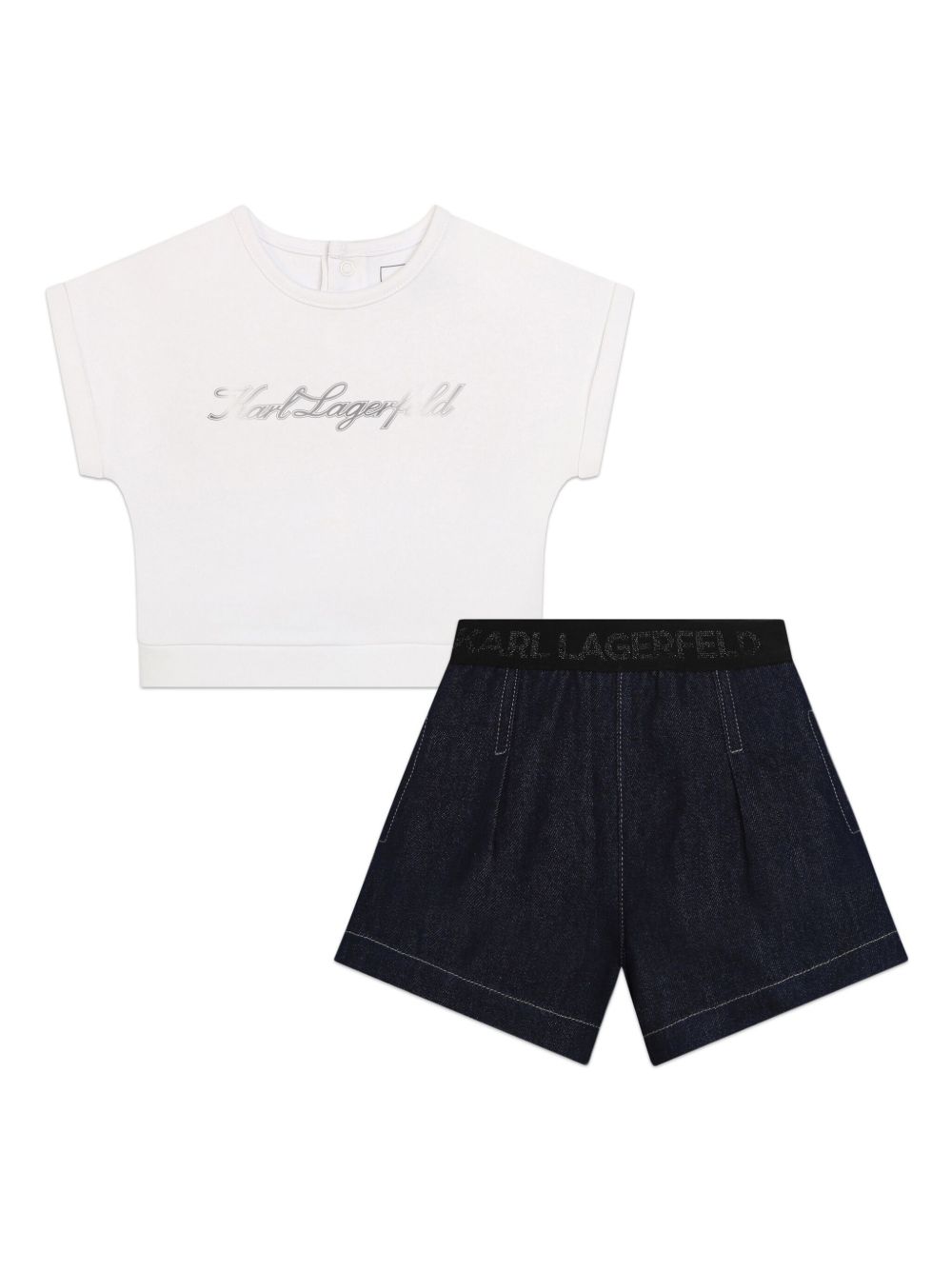 Karl Lagerfeld Kids logo印花短裤套装 - 白色