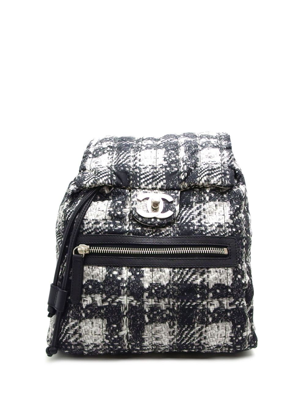 CHANEL Pre-Owned CC 旋扣粗花呢中号双肩包（典藏款） - 黑色