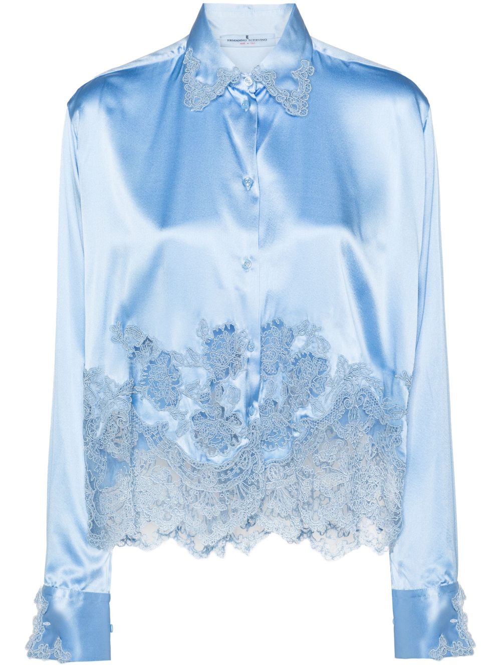 Ermanno Scervino 蕾丝拼接缎面衬衫 - 蓝色