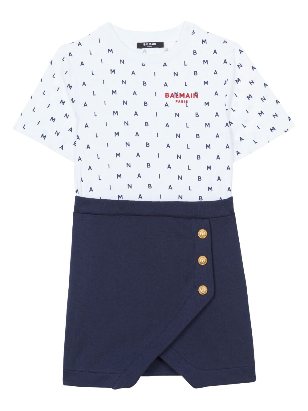 Balmain Kids Letters 印花棉T恤式连衣裙 - 白色