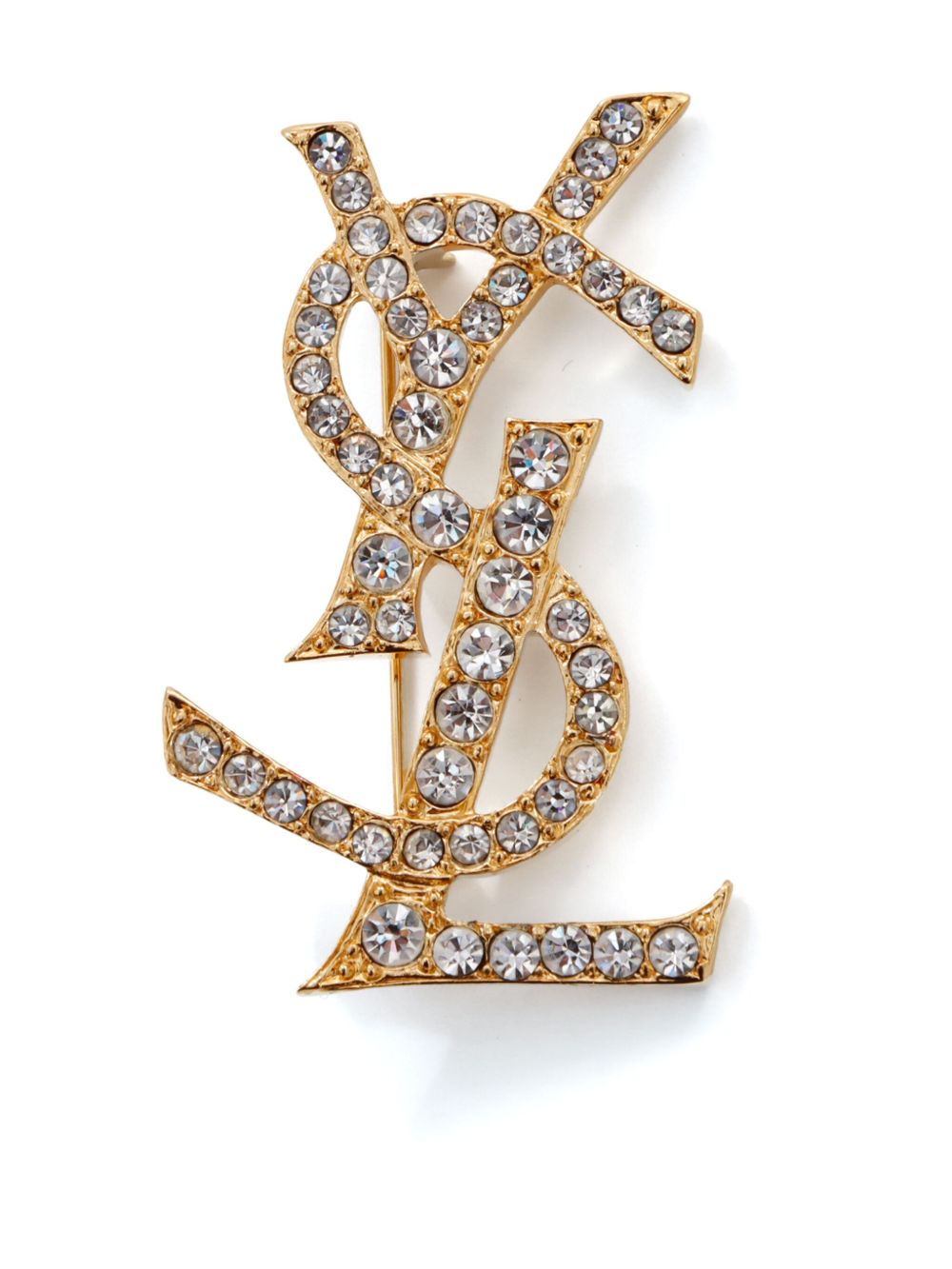 Saint Laurent Pre-Owned Cassandre 水钻胸针（典藏款） - 金色