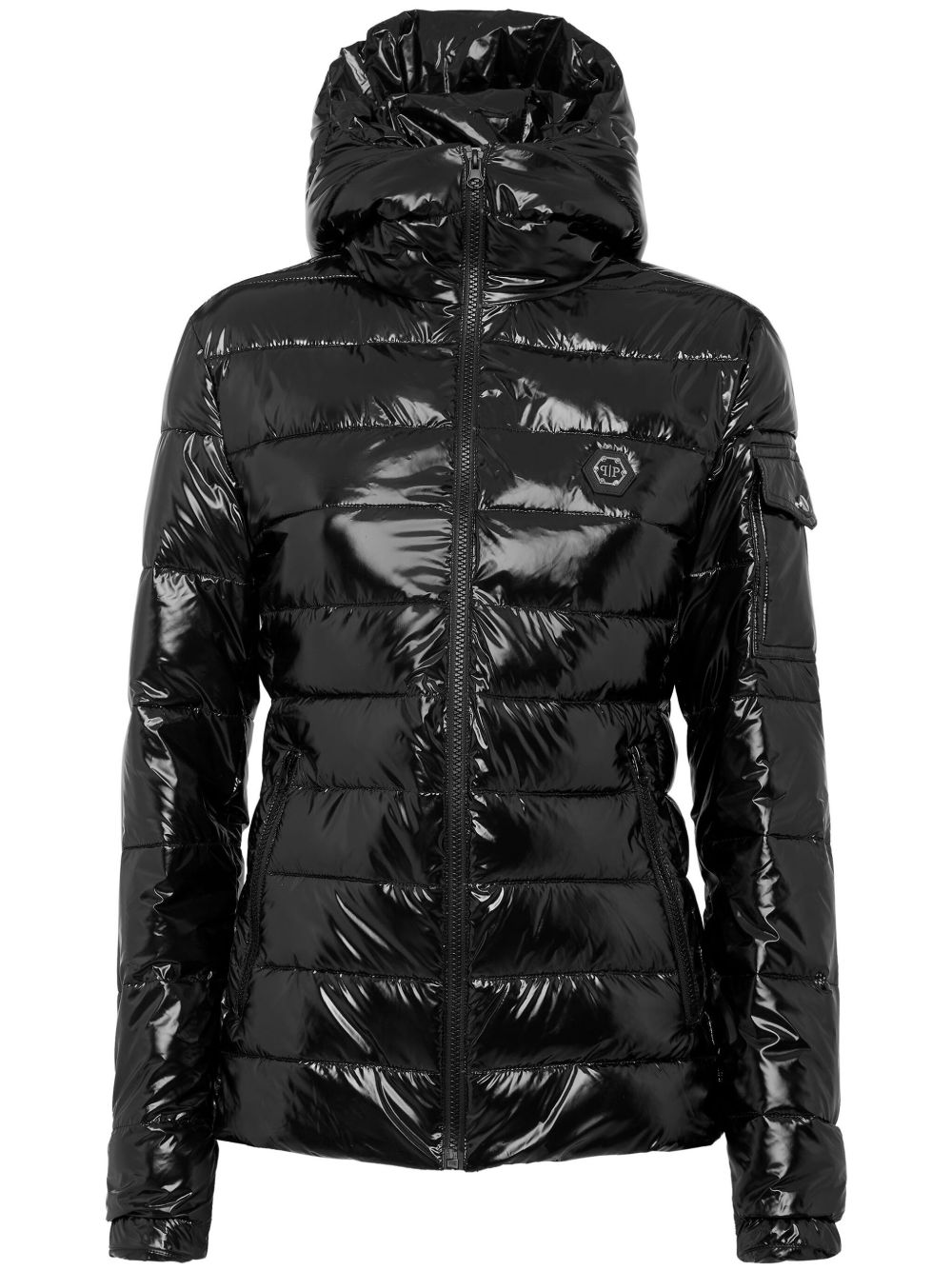 Philipp Plein logo标牌蓬松夹克 - 黑色