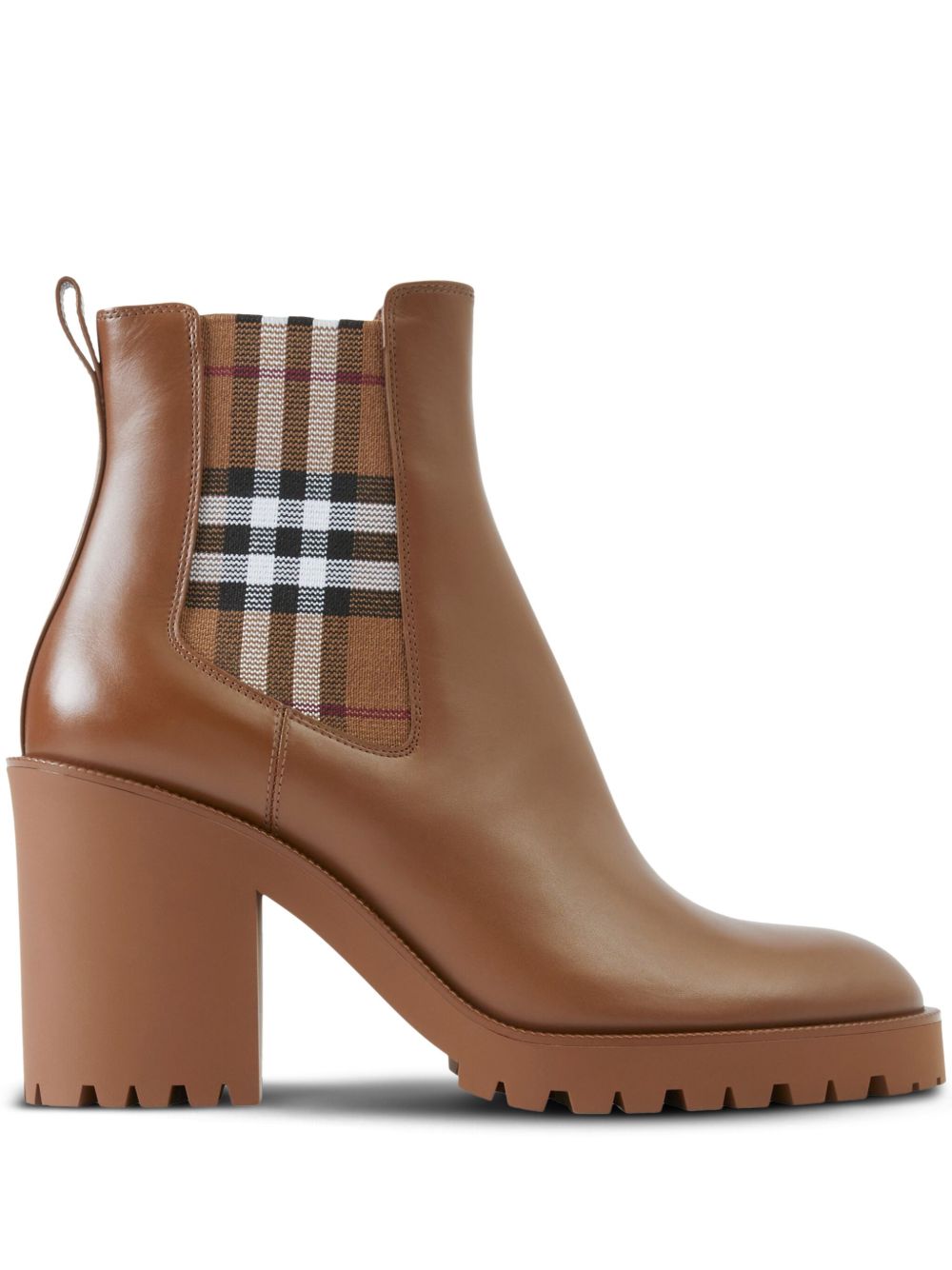 Burberry Check Panel 中跟及踝皮靴（7厘米） - 褐色