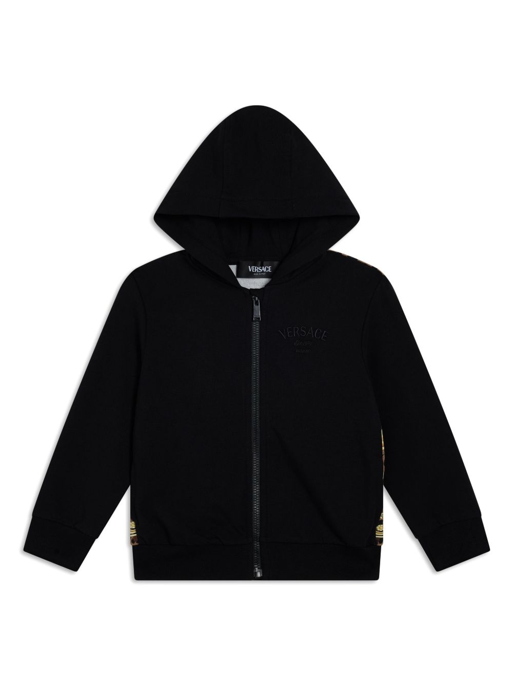 Versace Kids 巴洛克印花长袖连帽衫 - 黑色