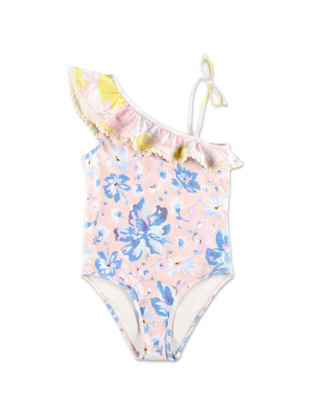 ZIMMERMANN Kids 花卉印花荷叶边饰连体泳衣 - 蓝色